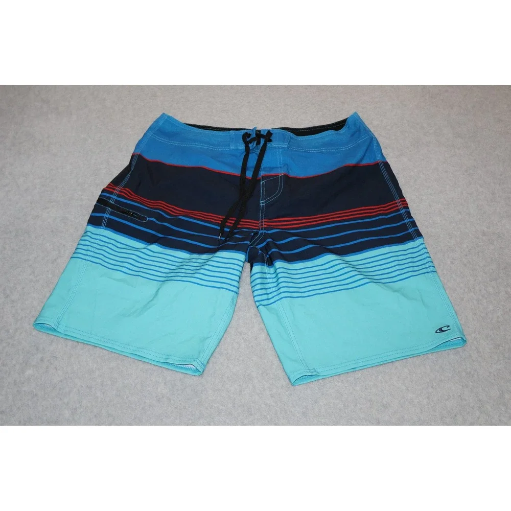 O'Neill Board Shorts Mens 32 Blue Striped Surfing Swim Trunks